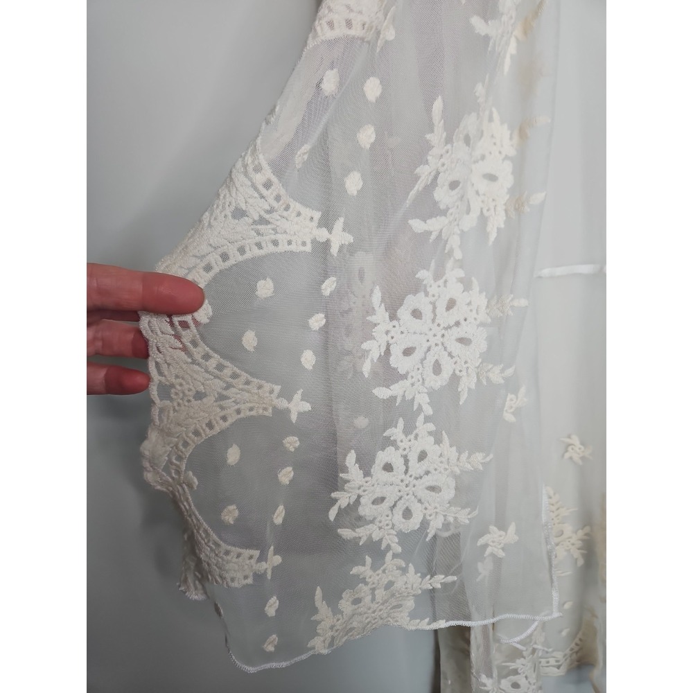 Indigo Soul Mesh Embroidered Crochet Cardigan L Ivory Boho Western Coverup Rodeo - Picture 7 of 14